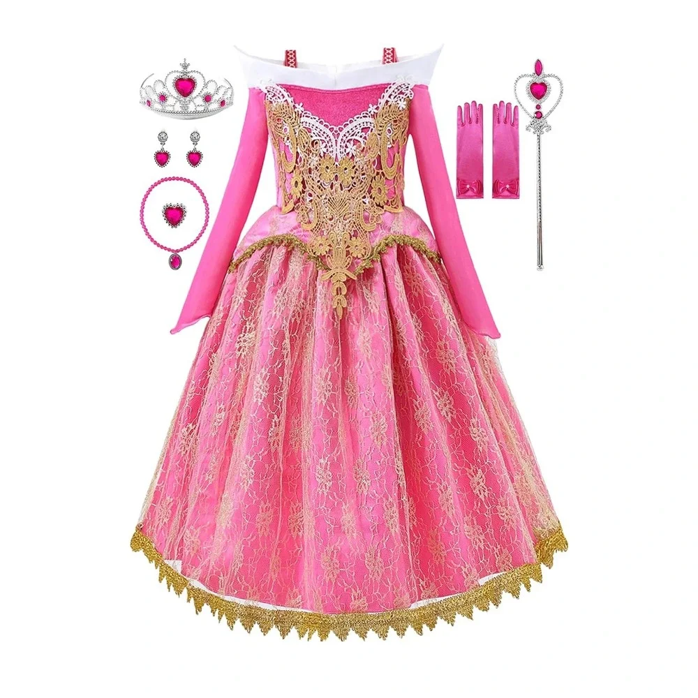 Pink Princess Costume Set Kids Dress Up Gown with Accessories size 8-10